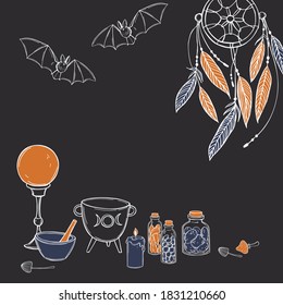Alabros ocultos mágicos dibujados a mano. Colección de hechizos.  Arte sagrado y misterioso. Dibujo vectorial.