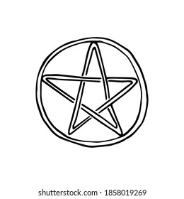 Ilustración del doodle de la línea del vector pentagrama dibujada a mano