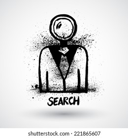 Hand drawn magnifier with human concept