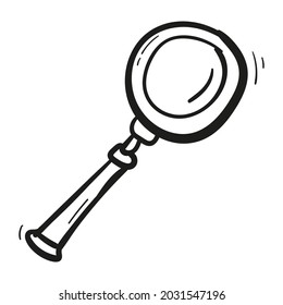 Hand drawn magnifier and search icon in doodle style isolated.