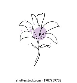 Hand drawn magnolia flower. Continuous line art. Magnolia flower sketch with black and white line art. Vector art illustration.  