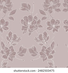 Hand Drawn Magnolia Flower Seamless Pattern