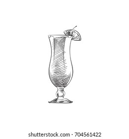 Hand Drawn MAI TAI Sketch Symbol. Vector Pina Colada Element In Trendy Style.