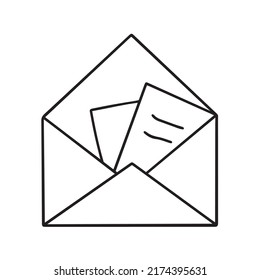 Hand drawn mail envelope doodle. Postcard, letter in sketch style. Post and mail service.  Vector illustration isolated on white background.
