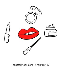 hand drawn make up illustration icon collection doodle vector
