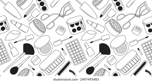 Hand drawn make up vector seamless pattern