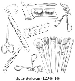 hand drawn make-up accessories. self care