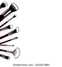 Hand Drawn Makeup Banner With Brushes, Template For Makeup Artist