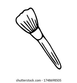 Pincel de maquillaje dibujado a mano aislado en un fondo blanco. Doodle, simple ilustración de contorno. Se puede utilizar para la decoración de textiles, papel y otras superficies.
