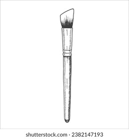 Hand drawn make-up brush in sketch style. Vector makeup illustration 