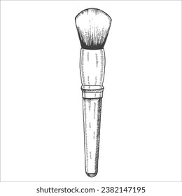 Hand drawn make-up brush in sketch style. Powder brush. Vector makeup illustration