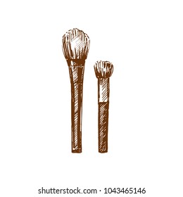 Hand drawn make-up brushes. Sketch, vector illustration.