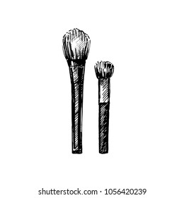 Hand drawn make-up brushes. Sketch, vector illustration.