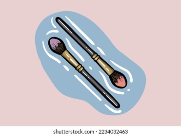 Hand drawn Makeup cosmetics tone powders or rouges blusher brush vector icon