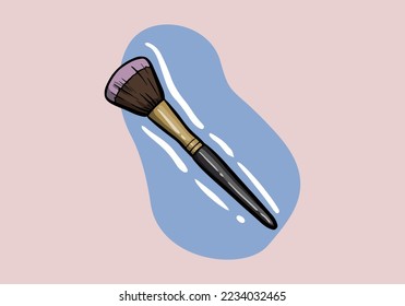 Hand drawn Makeup cosmetics tone powder or rouge blusher brush vector icon