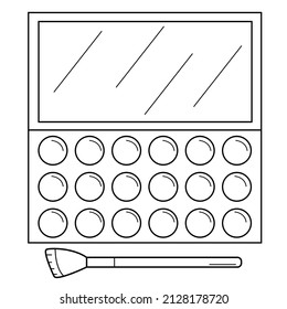 Hand drawn makeup palette and brush. Cosmetics for the face.