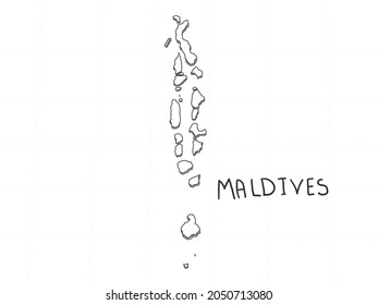 Hand Drawn of Maldives 3D Map on White Background.