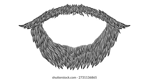 Ilustración de barba masculina dibujada a mano en tonos grises. Moda, barbería, leñador, hipster. Hombre bigote. Idea para una camiseta, cartel, signos