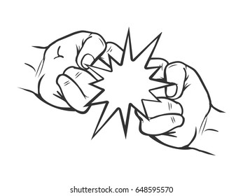 Hand drawn male fists silhouette battle isolated on white background. Vector illustration
