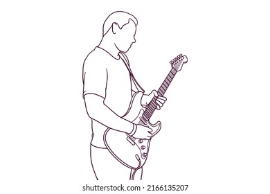 hand drawn male guitarist playing an electric guitar illustration