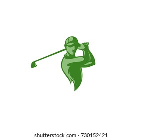 Hand drawn male swinging golf stick on white background, wearing cap, royal, luxury, leisure, rich, vector illustration