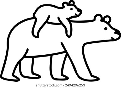 Hand drawn Mama Bear. Mom and baby bear vector illustration