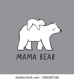 Hand drawn Mama Bear vector print. Mom and baby bear - illustrations for kids svg