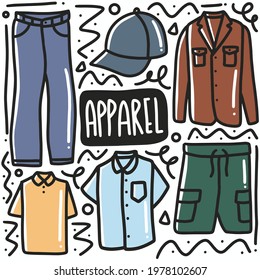 hand drawn man apparel doodle set with icons and design elements