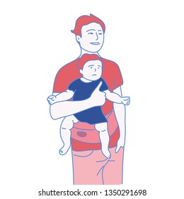hand drawn man with child flat pop art design style vector illustration