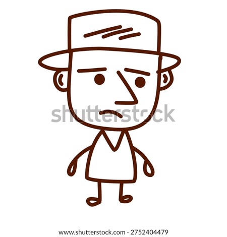 hand drawn man with explorer hat looking unhappy and wearing casual shirt