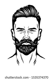 Hand Drawn Man Head With Beard And Pompadour Hairstyle