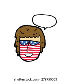 hand drawn man head with USA flag and speech bubble