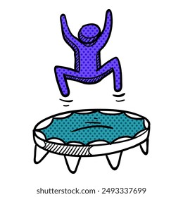 Mano dibujado hombre salto trampolín semitono color Ilustración vectorial