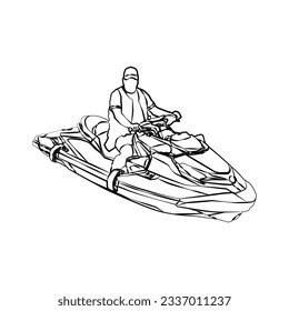 Hand drawn man on jet ski design illustration vector isolated