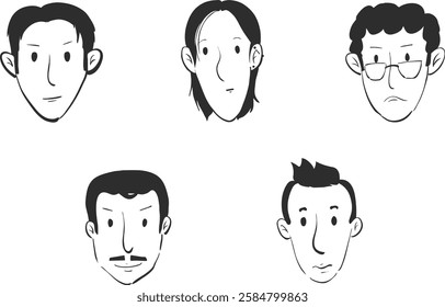 HAND DRAWN MAN OVAL FACE CHARACTER