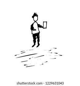Hand drawn man with paper.