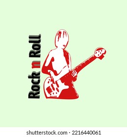 hand drawn  of man playing guitar, electric and rock n roll text. people playing guitar music vector illustration.
