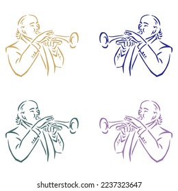 Hand Drawn Man Playing Trumpet Vector Illustration
