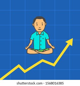 Hand Drawn Man Simple Style. Yoga Pose or Meditation with Investment Schedule. Vector