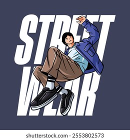 Hand drawn man streetwear cartoon comic illustration