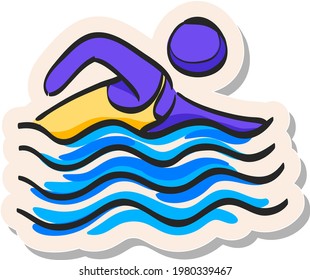 Hand drawn Man swimming icon in sticker style vector illustration