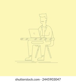 Hand drawn man use laptop and professional man use computer outline vector illustration design