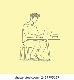 Hand drawn man use laptop and professional man use computer outline vector illustration design