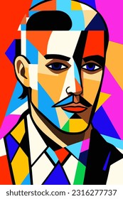Hand drawn man vector pattern in Matisse style modern portrait to decorate print wall art, colorful abstraction in cubist and impressionist style