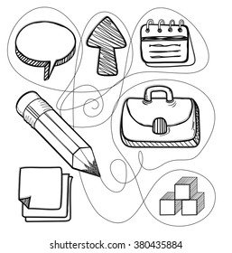 Hand drawn management design line. Management business drawing, hand drawn and strategy sketch, organization doodle, connection sketching, pencil and page drawn, organize sketchy vector illustration