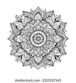 Hand drawn Mandala for anti stress Coloring Page with high details, illustration in zentangle style. Vector monochrome sketch. Mural art