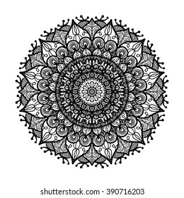 Hand drawn Mandala in arabic, indian, islam and ottoman culture decoration style. Ethnic geometric ornamental background. Magic vintage template of greeting, card, print, cloth, tattoo. Vector