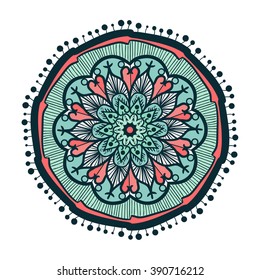 Hand drawn Mandala in arabic, indian, islam and ottoman culture decoration style. Ethnic geometric ornamental background. Magic vintage template of greeting, card, print, cloth, tattoo. Vector