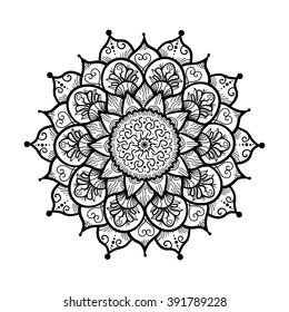 Hand drawn Mandala in arabic, indian, turkish and ottoman culture decoration style. Ethnic geometric ornamental background. Magic vintage template of greeting, card, print, cloth, tattoo. Vector