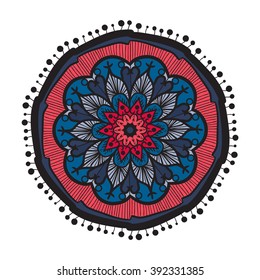 Hand drawn Mandala in arabic, indian, islam and ottoman culture decoration style. Ethnic geometric ornamental background. Magic vintage template of greeting, card, print, cloth, tattoo. Vector